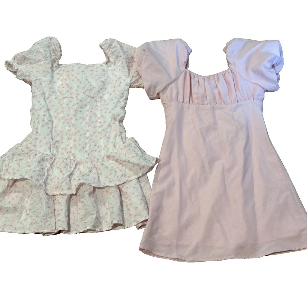GB Girls Size 10 Dress Lot of 2 Pink White Ditsy Floral Fit & Flare Summer Party